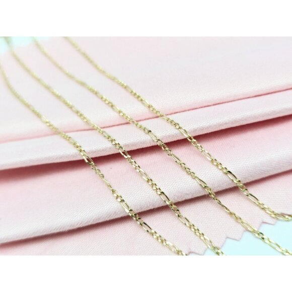 Unique Thin 14K Karat Solid Yellow Gold Designer Figaro Link Chain Necklace 21"